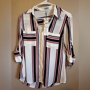 Express Women's Striped Blouse - White, Black, Red, Blue